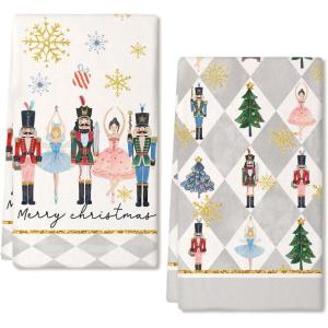 imageNutcrackers Christmas Kitchen Towels Set of 2Red Snowflake Xmas Tree Dish Hand Towels Holiday Home Indoor Bathroom Party Seasonal Noel Decorations DD036Grey