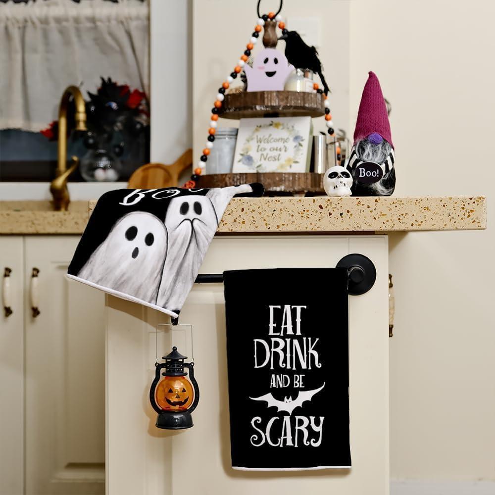 imageARKENY Ghost Halloween Kitchen Towels Set of 2Black Bat Boo Dish Towels 18x26 InchFarmhouse Home Indoor Vintage Party Decoration AD393