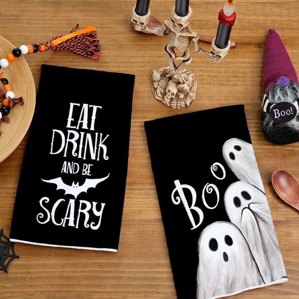 imageARKENY Ghost Halloween Kitchen Towels Set of 2Black Bat Boo Dish Towels 18x26 InchFarmhouse Home Indoor Vintage Party Decoration AD393