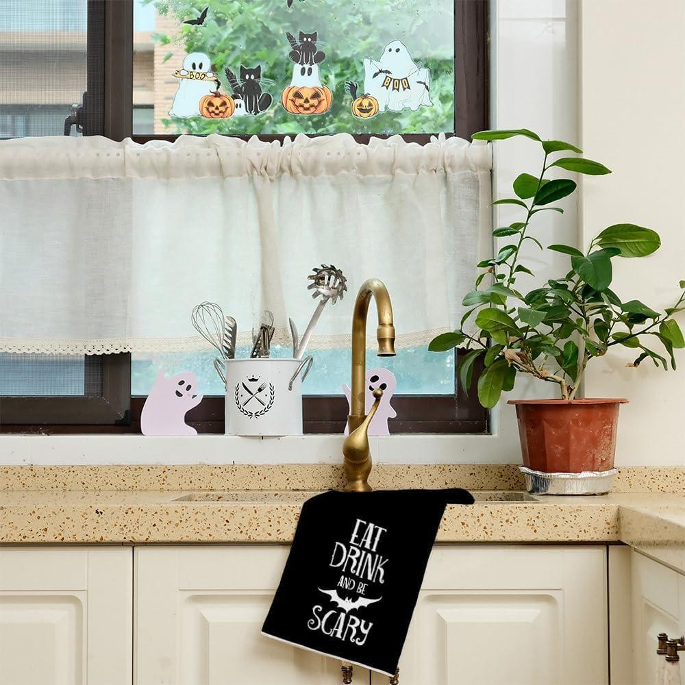 imageARKENY Ghost Halloween Kitchen Towels Set of 2Black Bat Boo Dish Towels 18x26 InchFarmhouse Home Indoor Vintage Party Decoration AD393