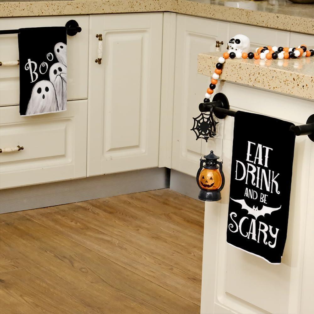 imageARKENY Ghost Halloween Kitchen Towels Set of 2Black Bat Boo Dish Towels 18x26 InchFarmhouse Home Indoor Vintage Party Decoration AD393