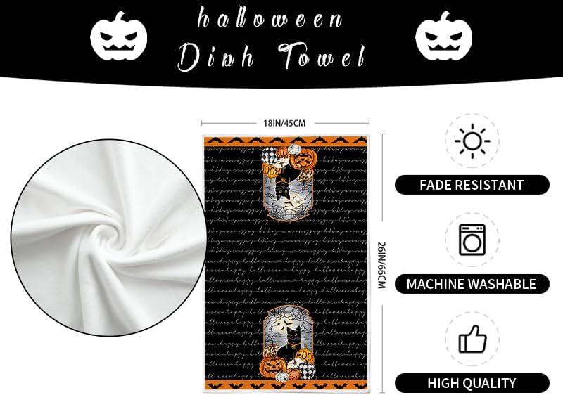 imageARKENY Pumpkin Crow Halloween Kitchen Towels Set of 2Black Bat Web Cat Dish Towels 18x26 InchFarmhouse Home Indoor Vintage Party Decoration AD396