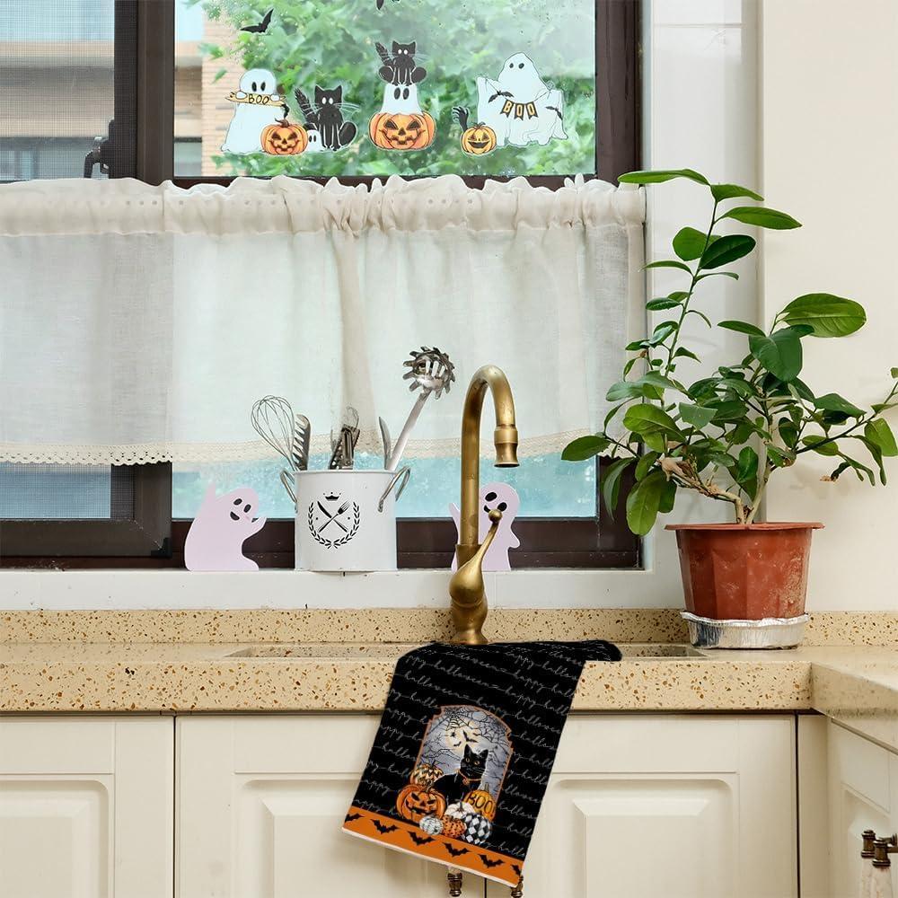 imageARKENY Pumpkin Crow Halloween Kitchen Towels Set of 2Black Bat Web Cat Dish Towels 18x26 InchFarmhouse Home Indoor Vintage Party Decoration AD396