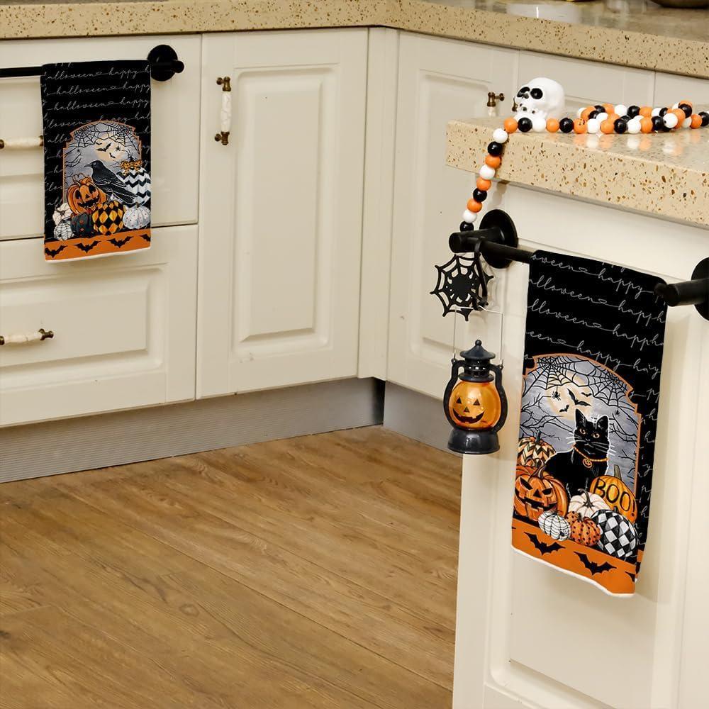 imageARKENY Pumpkin Crow Halloween Kitchen Towels Set of 2Black Bat Web Cat Dish Towels 18x26 InchFarmhouse Home Indoor Vintage Party Decoration AD396