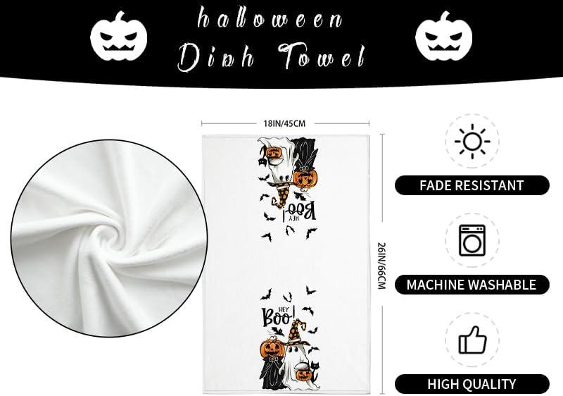 imageARKENY Pumpkin Ghost Halloween Kitchen Towels Set of 2Black Bat Boo Dish Towels 18x26 InchFarmhouse Home Indoor Vintage Party Decoration AD394