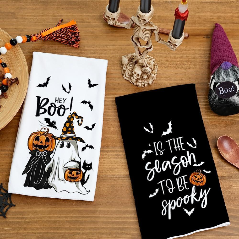 imageARKENY Pumpkin Ghost Halloween Kitchen Towels Set of 2Black Bat Boo Dish Towels 18x26 InchFarmhouse Home Indoor Vintage Party Decoration AD394