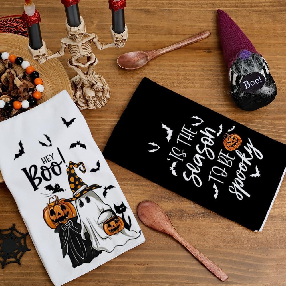 imageARKENY Pumpkin Ghost Halloween Kitchen Towels Set of 2Black Bat Boo Dish Towels 18x26 InchFarmhouse Home Indoor Vintage Party Decoration AD394