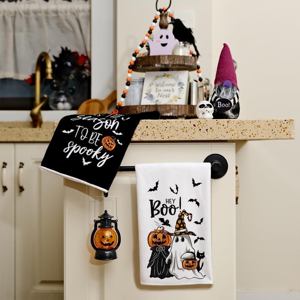 imageARKENY Pumpkin Ghost Halloween Kitchen Towels Set of 2Black Bat Boo Dish Towels 18x26 InchFarmhouse Home Indoor Vintage Party Decoration AD394