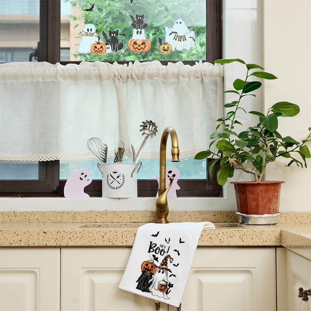 imageARKENY Pumpkin Ghost Halloween Kitchen Towels Set of 2Black Bat Boo Dish Towels 18x26 InchFarmhouse Home Indoor Vintage Party Decoration AD394
