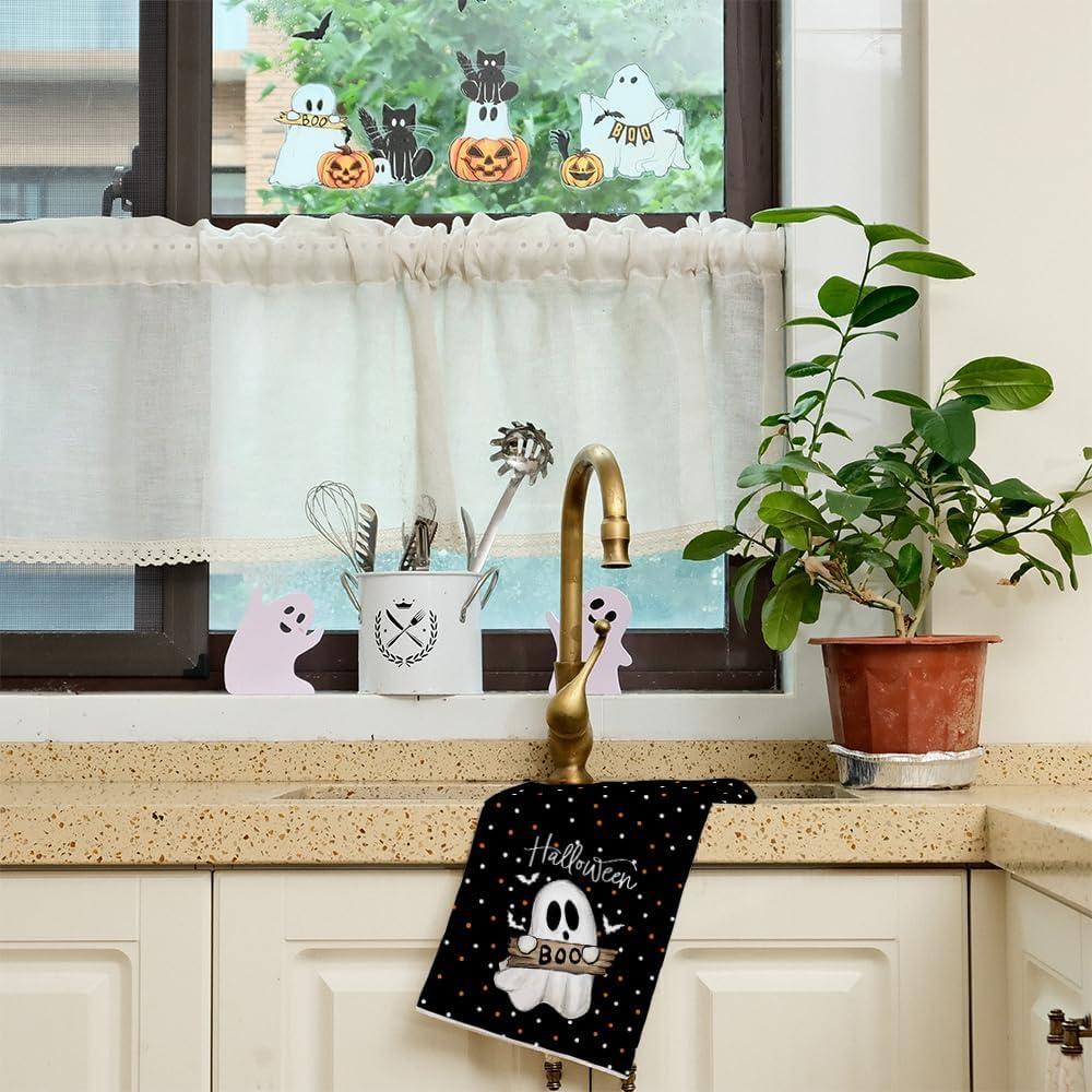 imageARKENY Pumpkin Ghost Halloween Kitchen Towels Set of 2Black Bat Cat Boo Dish Towels 18x26 InchFarmhouse Home Indoor Vintage Party Decoration AD395
