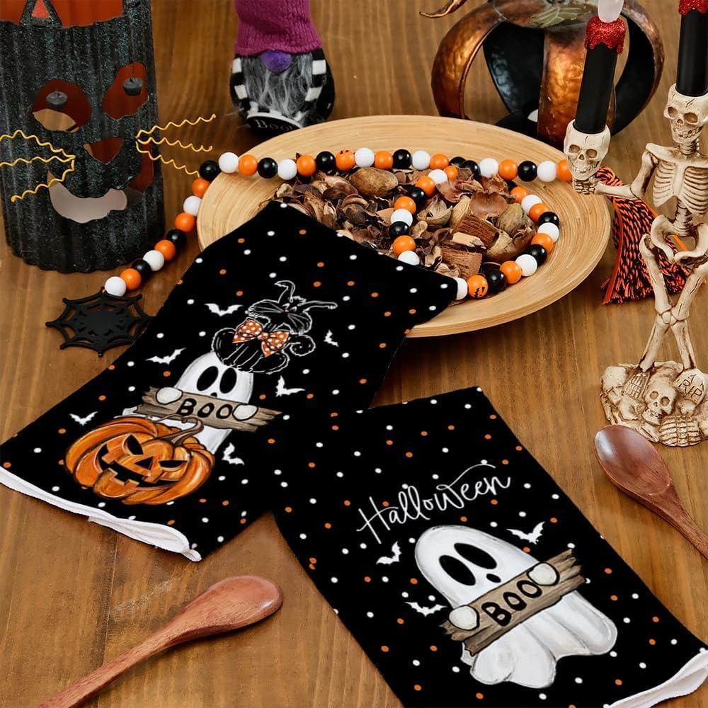 imageARKENY Pumpkin Ghost Halloween Kitchen Towels Set of 2Black Bat Cat Boo Dish Towels 18x26 InchFarmhouse Home Indoor Vintage Party Decoration AD395