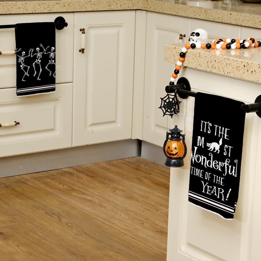 imageARKENY Skeleton Halloween Kitchen Towels Set of 2Black Cat Dish Towels 18x26 InchFarmhouse Home Indoor Vintage Party Decoration AD392