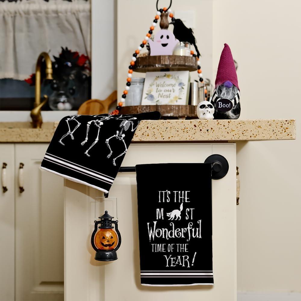 imageARKENY Skeleton Halloween Kitchen Towels Set of 2Black Cat Dish Towels 18x26 InchFarmhouse Home Indoor Vintage Party Decoration AD392
