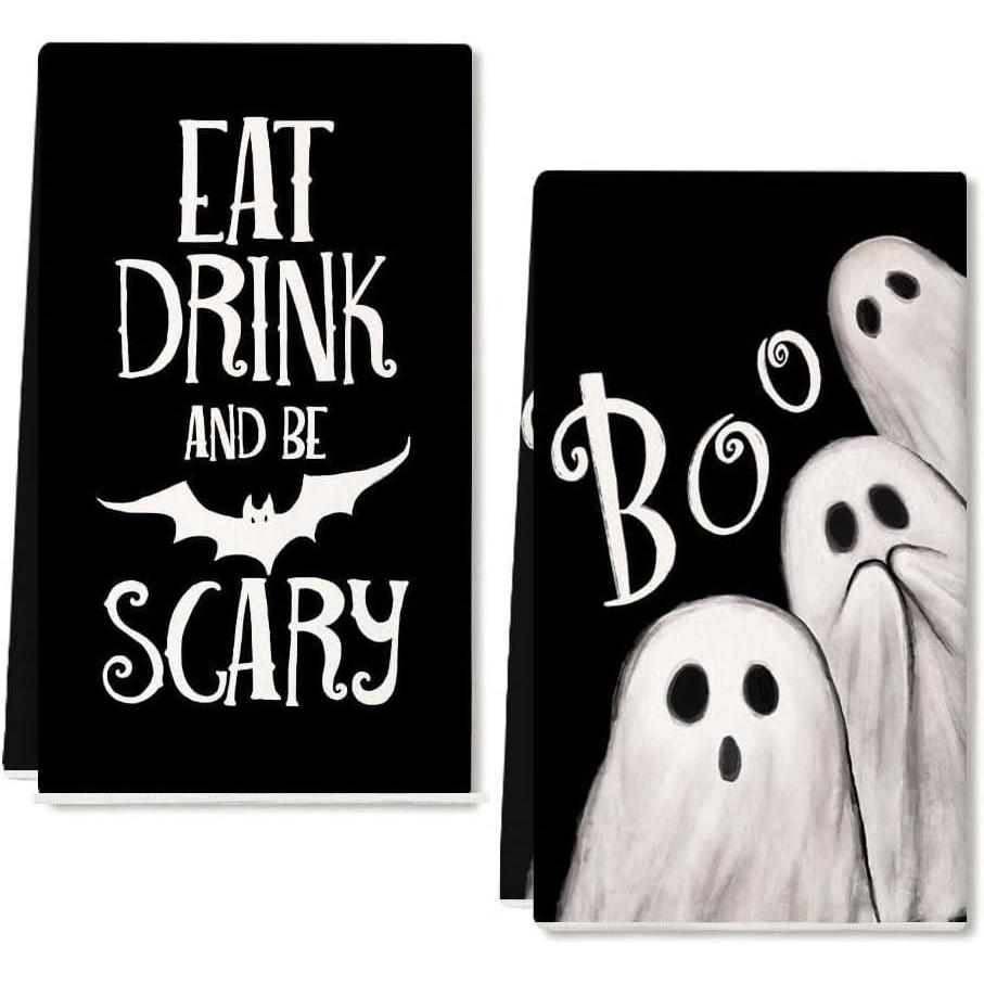 imageARKENY Ghost Halloween Kitchen Towels Set of 2Black Bat Boo Dish Towels 18x26 InchFarmhouse Home Indoor Vintage Party Decoration AD393