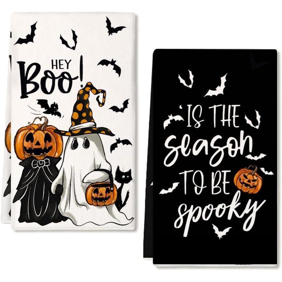 imageARKENY Pumpkin Ghost Halloween Kitchen Towels Set of 2Black Bat Boo Dish Towels 18x26 InchFarmhouse Home Indoor Vintage Party Decoration AD394