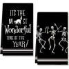 imageARKENY Skeleton Halloween Kitchen Towels Set of 2Black Cat Dish Towels 18x26 InchFarmhouse Home Indoor Vintage Party Decoration AD392
