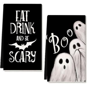 imageARKENY Ghost Halloween Kitchen Towels Set of 2Black Bat Boo Dish Towels 18x26 InchFarmhouse Home Indoor Vintage Party Decoration AD393