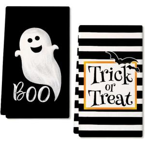imageARKENY Halloween Kitchen Towels for Halloween DecorationsBlack Bats Ghost Trick or Treat Saying Dish Towels 18x26 InchFarmhouse Home Indoor Vintage Party Decor AD368