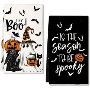 imageARKENY Pumpkin Ghost Halloween Kitchen Towels Set of 2Black Bat Boo Dish Towels 18x26 InchFarmhouse Home Indoor Vintage Party Decoration AD394