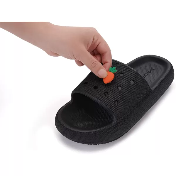 imageJoomra Pillow Slippers for Women and Men Breathable Shower Slides Quick Drying Sandals  Ultra Cushion  Thick SoleAll Black