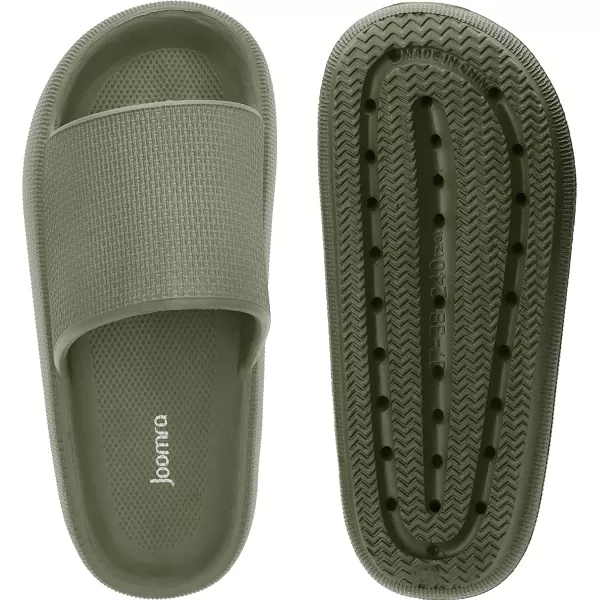 imageJoomra Pillow Slippers for Women and Men Non Slip Quick Drying Shower Slides Bathroom Sandals  Ultra Cushion  Thick SoleArmy Green