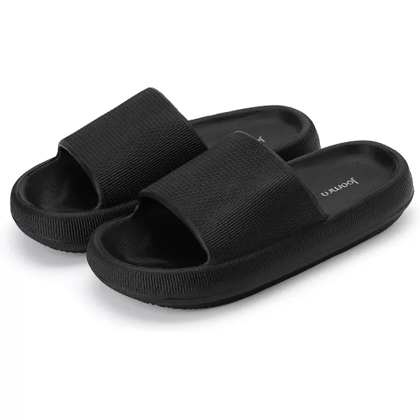 imageJoomra Pillow Slippers for Women and Men Non Slip Quick Drying Shower Slides Bathroom Sandals  Ultra Cushion  Thick SoleBlack