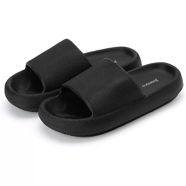 imageJoomra Pillow Slippers for Women and Men Non Slip Quick Drying Shower Slides Bathroom Sandals  Ultra Cushion  Thick SoleBlack