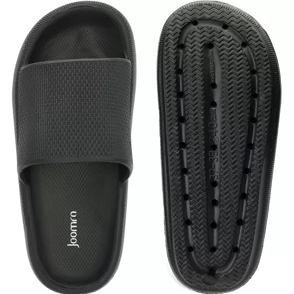 imageJoomra Pillow Slippers for Women and Men Non Slip Quick Drying Shower Slides Bathroom Sandals  Ultra Cushion  Thick SoleBlack