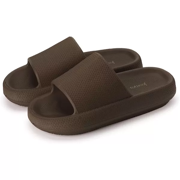 imageJoomra Pillow Slippers for Women and Men Non Slip Quick Drying Shower Slides Bathroom Sandals  Ultra Cushion  Thick SoleChocolate
