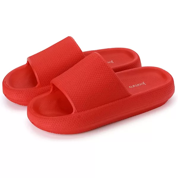 imageJoomra Pillow Slippers for Women and Men Non Slip Quick Drying Shower Slides Bathroom Sandals  Ultra Cushion  Thick SoleRed