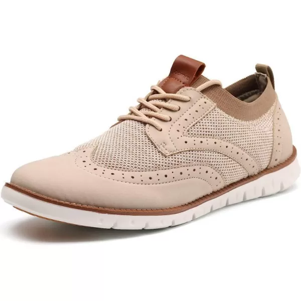 imageJoomra Mens KnitLeather Wingtip Oxford Dress ShoesBeige