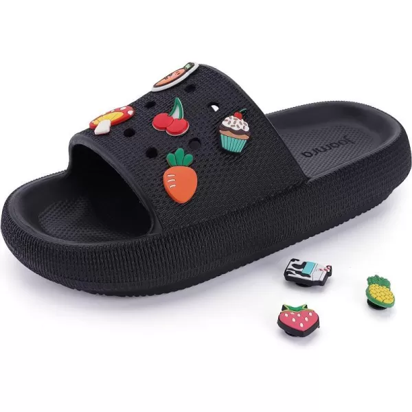 imageJoomra Pillow Slippers for Women and Men Breathable Shower Slides Quick Drying Sandals  Ultra Cushion  Thick SoleAll Black