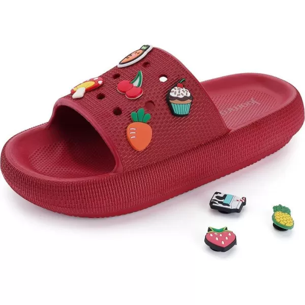 imageJoomra Pillow Slippers for Women and Men Breathable Shower Slides Quick Drying Sandals  Ultra Cushion  Thick SoleWine Red