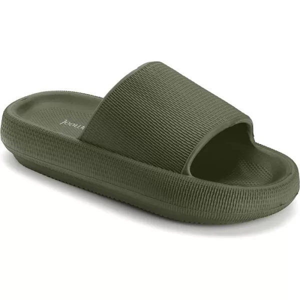 imageJoomra Pillow Slippers for Women and Men Non Slip Quick Drying Shower Slides Bathroom Sandals  Ultra Cushion  Thick SoleArmy Green
