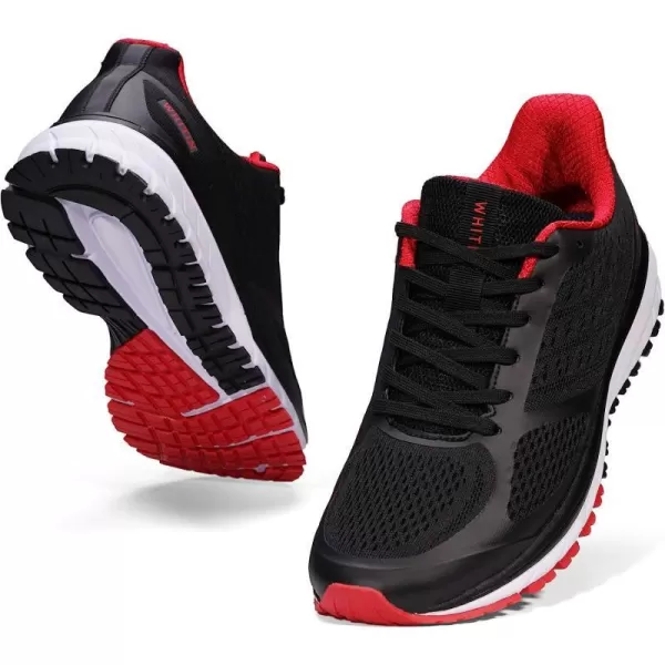 imageJoomra Whitin Mens Supportive Running Shoes Cushioned Lightweight Athletic SneakersBlack RedMesh