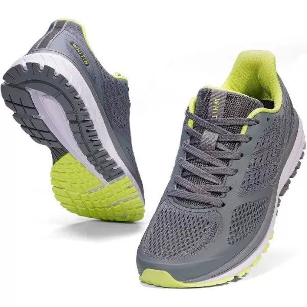imageJoomra Whitin Mens Supportive Running Shoes Cushioned Lightweight Athletic SneakersGrey Neon GreenMesh