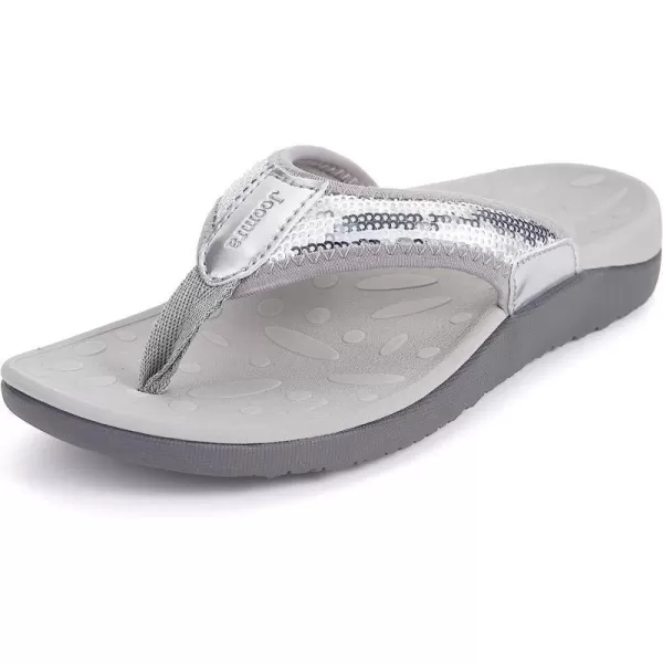 imageJoomra Womens Flip Flops Arch Support Orthotic Toe Post Thong SandalsSilver