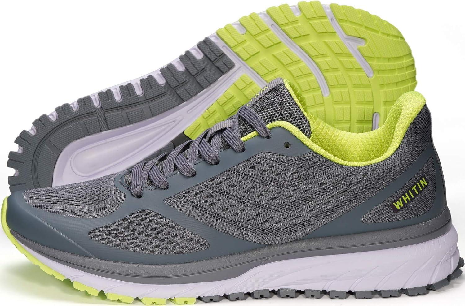 imageJoomra Whitin Mens Supportive Running Shoes Cushioned Athletic SneakersGrey Neon GreenMesh