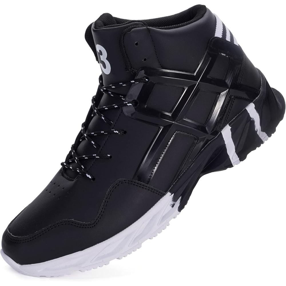 imageJoomra Mens Fashion Sneakers Black for Work Walking Jogging Size 11 Boys Gym Fitness Lace up High High Top Cushion Trainer Athletic Tennis Shoes 45