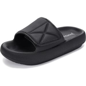 imageJoomra Slides for Women and Men Recovery Pillow Slippers Diabetic Sandals  Adjustable Strap  Dual Cushioned Thick SoleAdjustable  Black