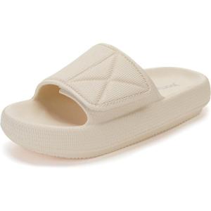 imageJoomra Slides for Women and Men Recovery Pillow Slippers Diabetic Sandals  Adjustable Strap  Dual Cushioned Thick SoleAdjustable  Cream Beige