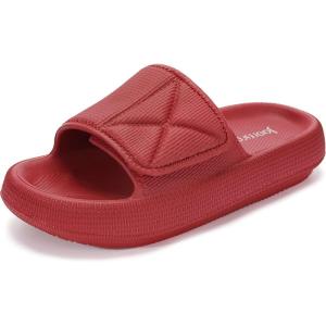 imageJoomra Slides for Women and Men Recovery Pillow Slippers Diabetic Sandals  Adjustable Strap  Dual Cushioned Thick SoleAdjustable  Wine Red