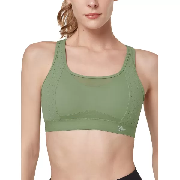Yvette Adjustable High Impact Support Bra  Racerback Sports Bras for Rnning WorkoutGreen