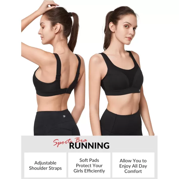 Yvette Adjustable Molded Cup Supportive Sports Bras  High Impact Wireless Bra for Large BreastsBlack