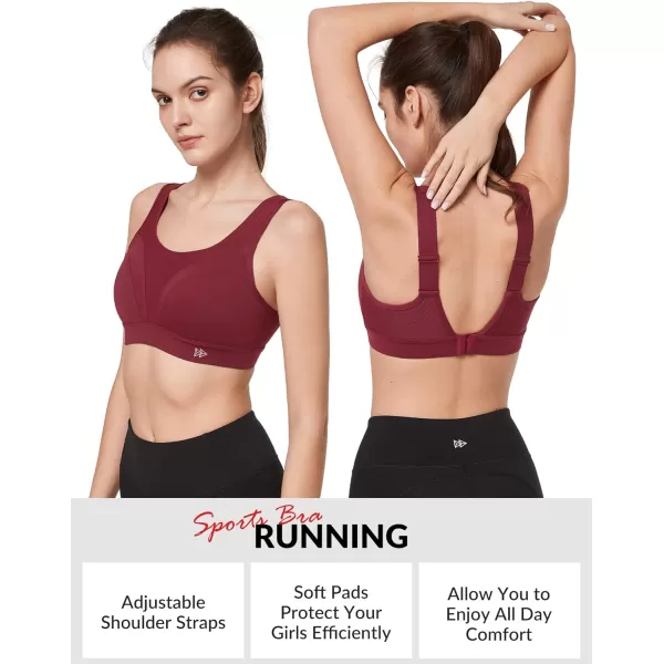 Yvette Adjustable Molded Cup Supportive Sports Bras  High Impact Wireless Bra for Large BreastsBurgundy