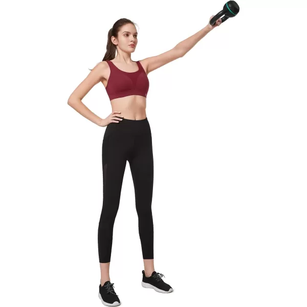 Yvette Adjustable Molded Cup Supportive Sports Bras  High Impact Wireless Bra for Large BreastsBurgundy