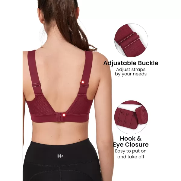 Yvette Adjustable Molded Cup Supportive Sports Bras  High Impact Wireless Bra for Large BreastsBurgundy