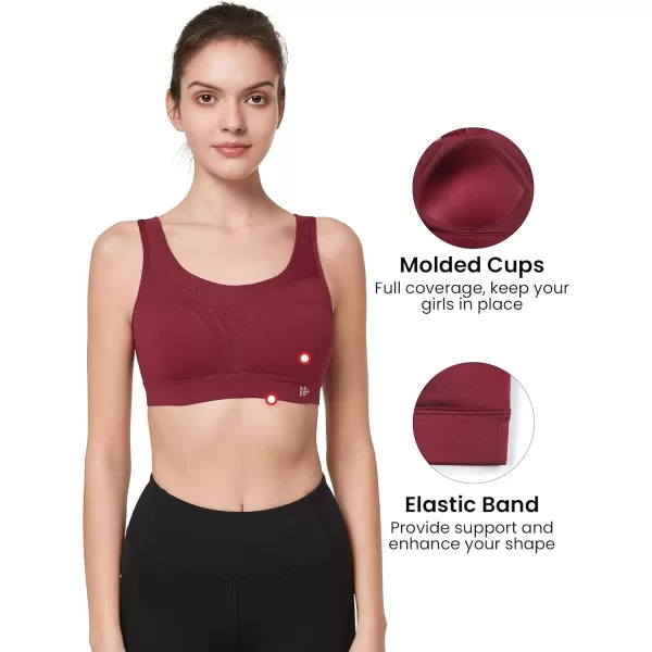 Yvette Adjustable Molded Cup Supportive Sports Bras  High Impact Wireless Bra for Large BreastsBurgundy
