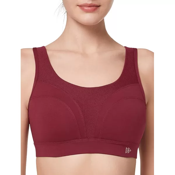 Yvette Adjustable Molded Cup Supportive Sports Bras  High Impact Wireless Bra for Large BreastsBurgundy