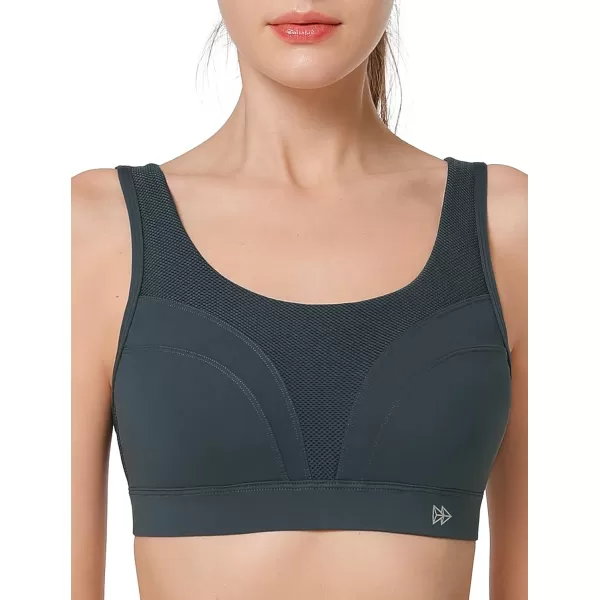 Yvette Adjustable Molded Cup Supportive Sports Bras  High Impact Wireless Bra for Large BreastsHaze Blue